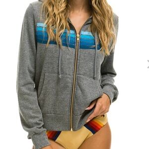 5 STRIPE HOODIE - HEATHER GREY // BLUE